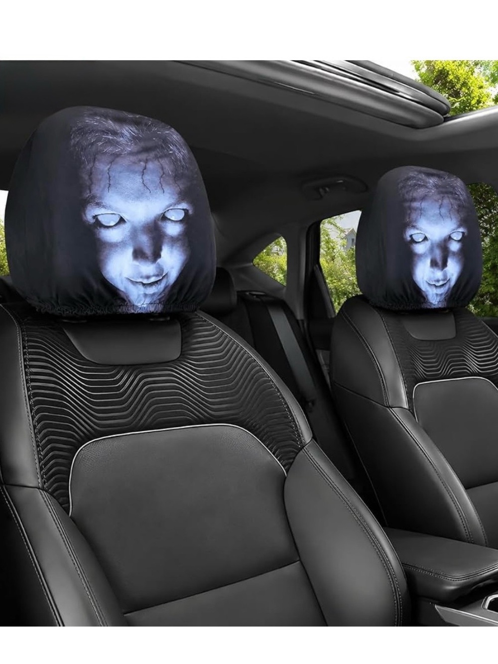 Haunted Face car headrest covers